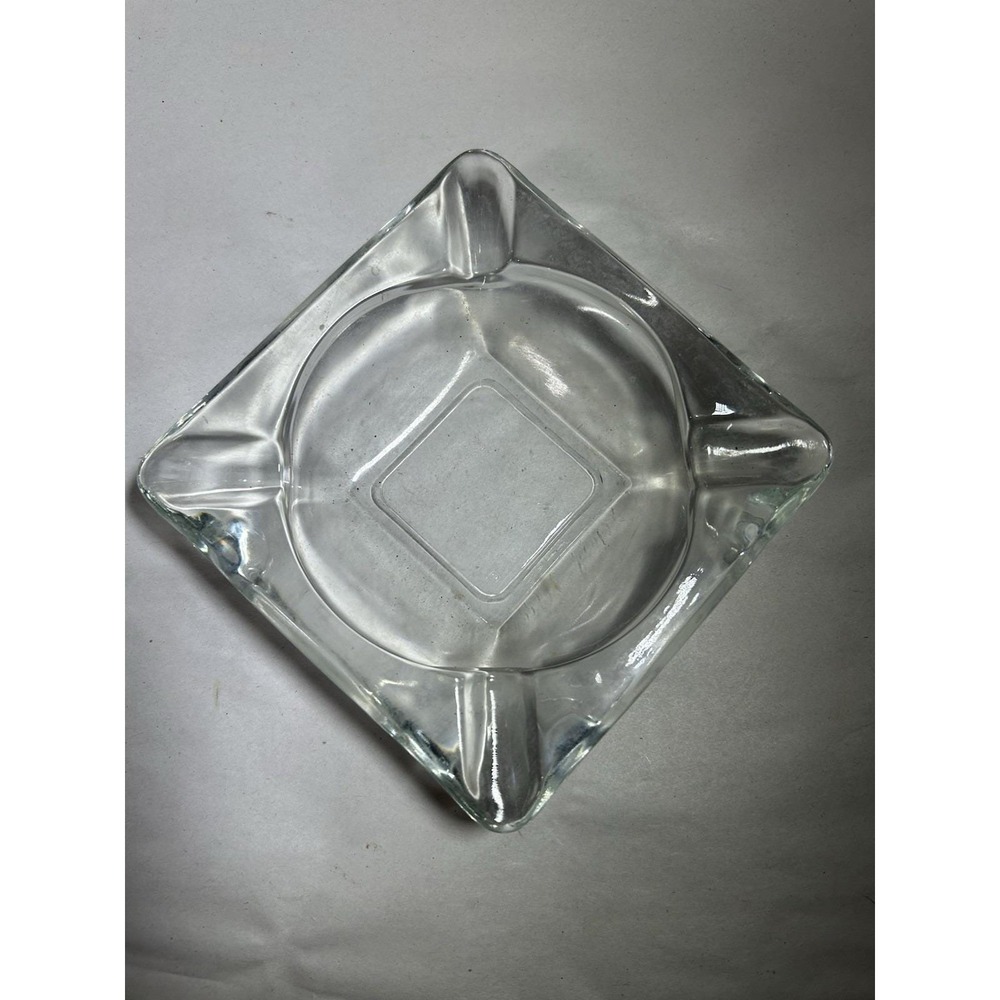 Vintage Anchor Hocking Thick Heavy Square Glass Ashtray Collectible Collect